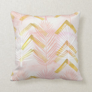 Botanical Palm Leaf Pink & Gold Throw Pillow