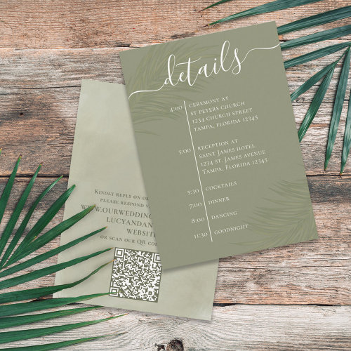 Botanical Palm Leaves Timeline QR Code Detail Enclosure Card