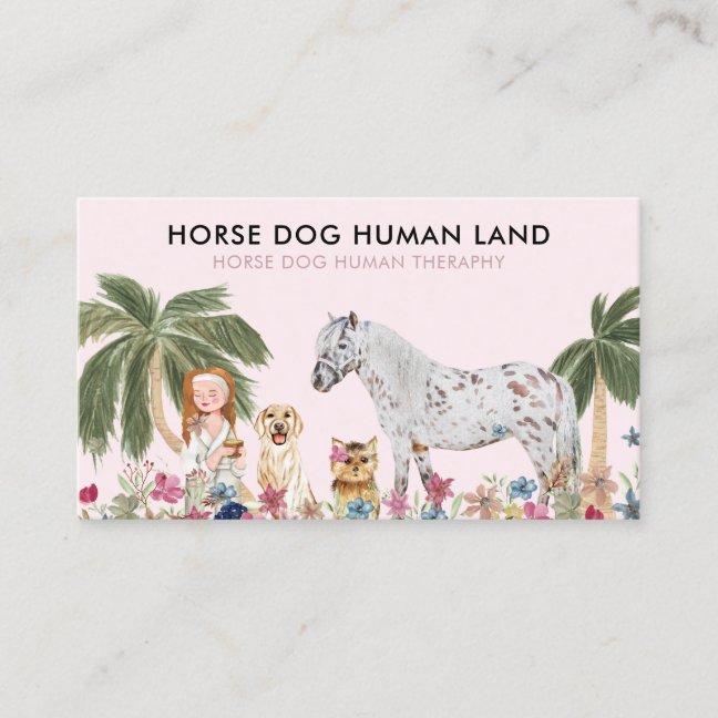 Botanical Palm Pink HORSE DOG HUMAN THERAPHY Business Card
