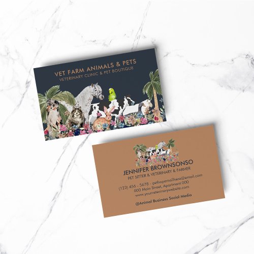 Botanical Palm Tree Farm Animal Cat Dog Bird Pet Business Card