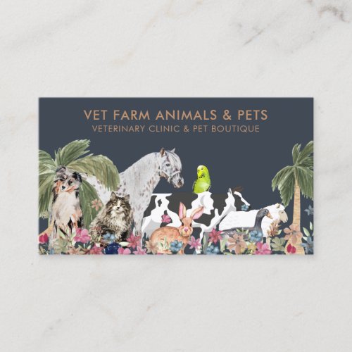 Botanical Palm Tree Farm Animal Cat Dog Bird Pet Business Card