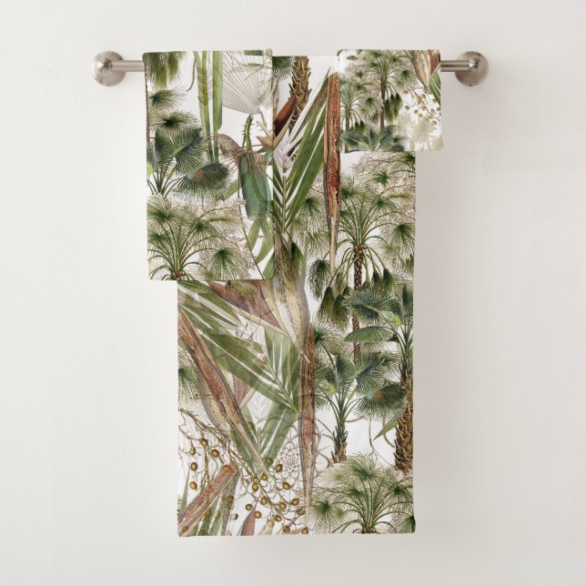 Botanical Palm Trees Fronds Fruits Bath Towel Set (Insitu)