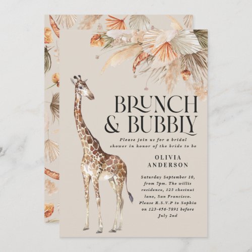 Botanical pampas grass giraffe bridal shower invit invitation