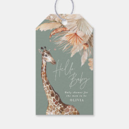 Botanical pampas grass giraffe safari sage green gift tags