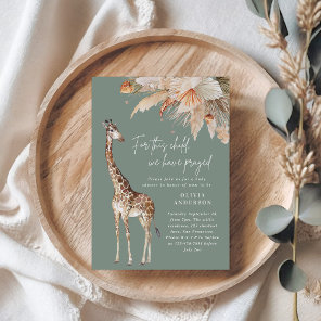 Botanical pampas grass giraffe safari sage green i invitation