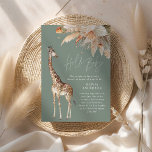 Botanical pampas grass giraffe safari sage green invitation<br><div class="desc">Botanical pampas grass dried botanical modern rustic sage green natural summer giraffe safari script elegant stylish baby shower invitation.</div>