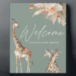Botanical pampas grass giraffe safari sage green t plaque<br><div class="desc">Botanical pampas grass dried botanical modern rustic sage green natural summer giraffe safari script elegant stylish baby shower party decor.</div>
