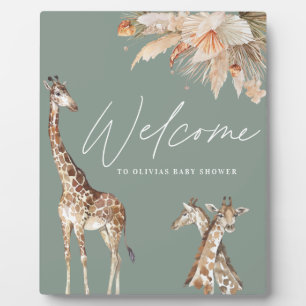 Botanical pampas grass giraffe safari sage green t plaque