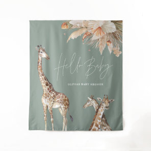 Botanical pampas grass giraffe safari sage green tapestry