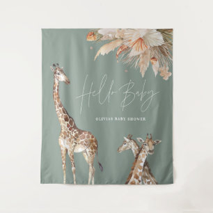 Botanical pampas grass giraffe safari sage green tapestry