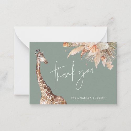 Botanical pampas grass giraffe safari thank you note card