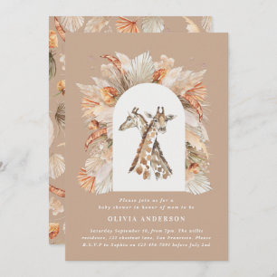 Botanical pampas grass modern giraffe safari chic  invitation