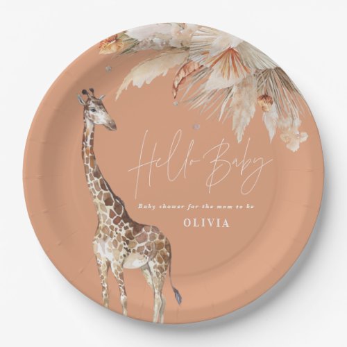 Botanical pampas grass modern giraffe safari chic  paper plates