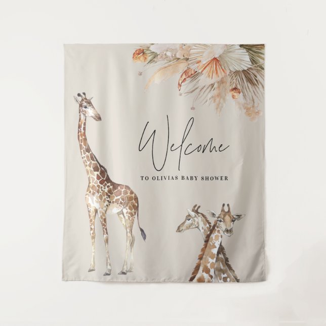 Botanical pampas grass modern giraffe safari chic  tapestry (Front)