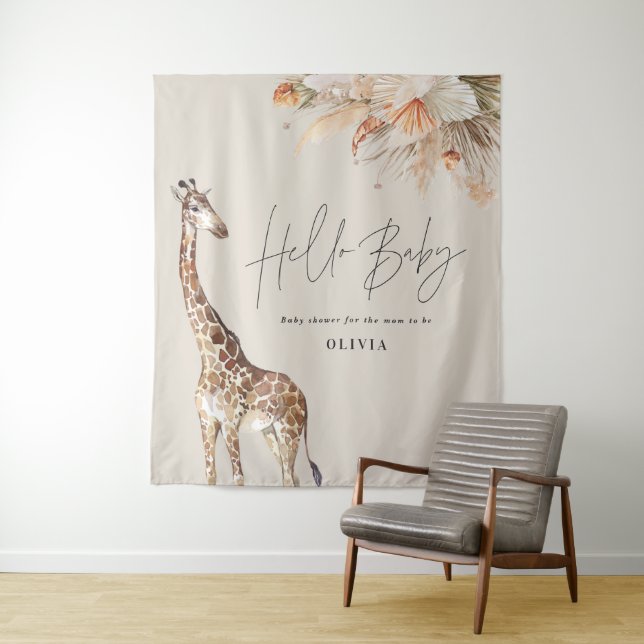 Botanical pampas grass modern giraffe safari chic  tapestry (In Situ)