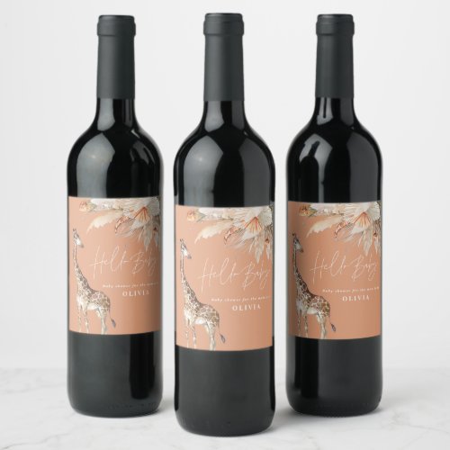 Botanical pampas grass modern giraffe safari chic  wine label