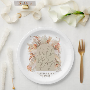 Botanical pampas grass modern rustic terracotta paper plates