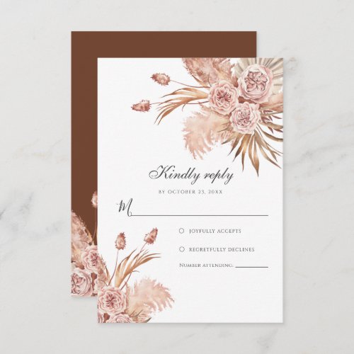 Botanical Pampas Grass Watercolor Floral RSVP Card