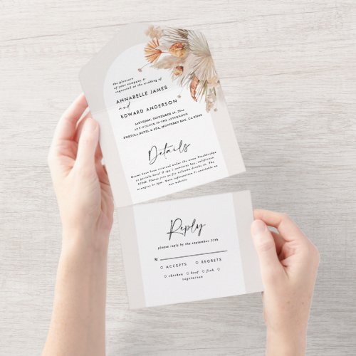 Botanical pampas grass wedding all in one all in one invitation