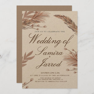 Botanical Pampas Hand Drawn Wedding Kraft Invitation