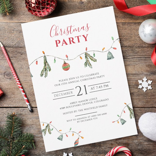 Botanical Party Lights Script Christmas Holiday Invitation (Botanical Party Lights Script Christmas Holiday Invitation)