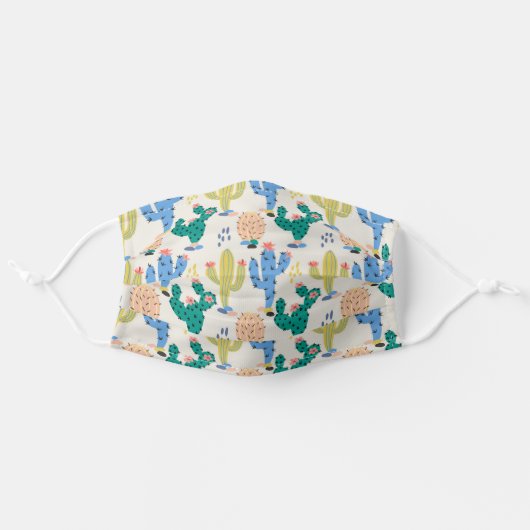 Botanical Pastel Cacti Cactus Plant Pattern Adult Cloth Face Mask (Front, Unfolded)