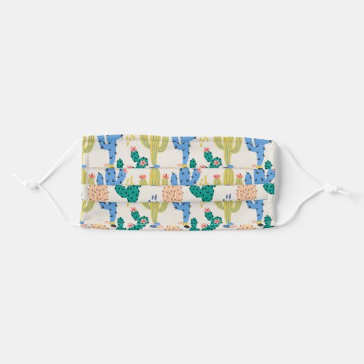 Botanical Pastel Cacti Cactus Plant Pattern Adult Cloth Face Mask (Front, Folded)