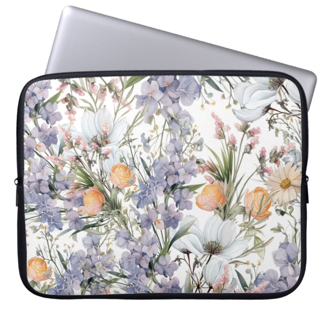 Botanical pastel colors wildflower summer floral laptop sleeve (Front)