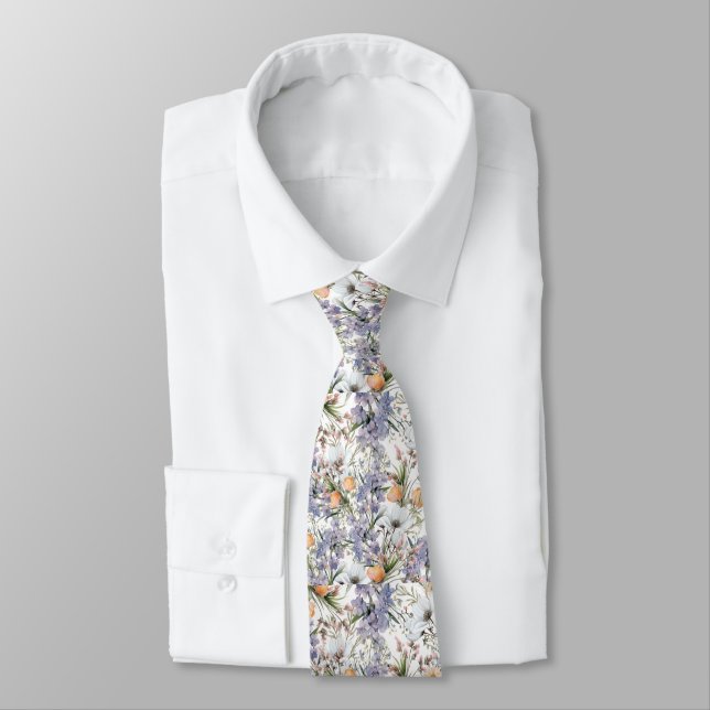 Botanical pastel colors wildflower summer floral neck tie (Tied)