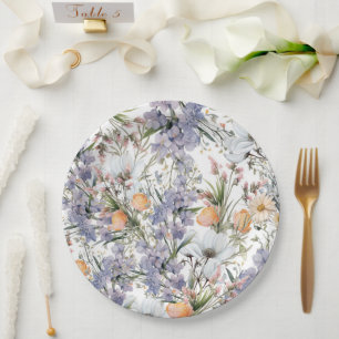 Botanical pastel colors wildflower summer floral paper plates