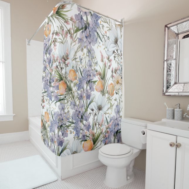 Botanical pastel colors wildflower summer floral shower curtain (In Situ)