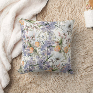 Botanical pastel colors wildflower summer floral throw pillow