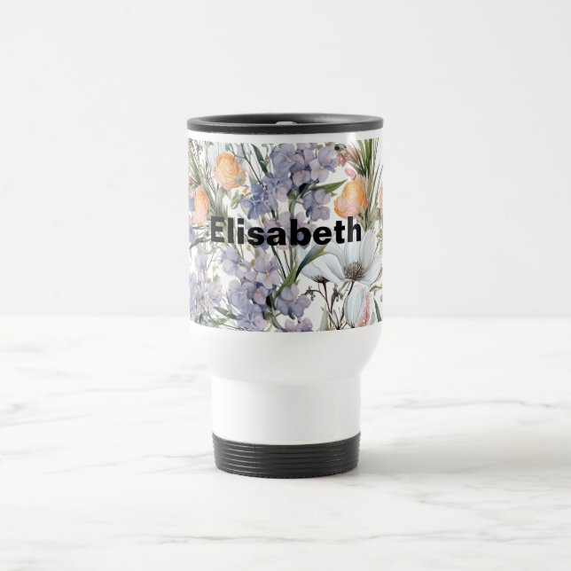 Botanical pastel colors wildflower summer floral travel mug (Center)