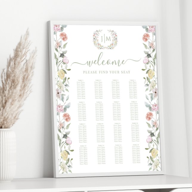 Botanical Pastel Floral Wedding Seating Chart (Creator Uploaded)