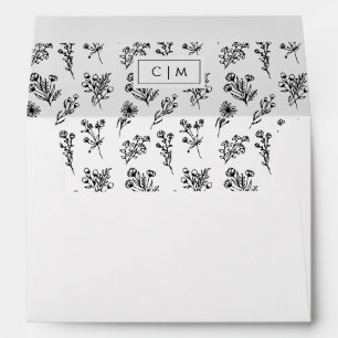 Botanical Pattern Black + White w/Return Address Envelope