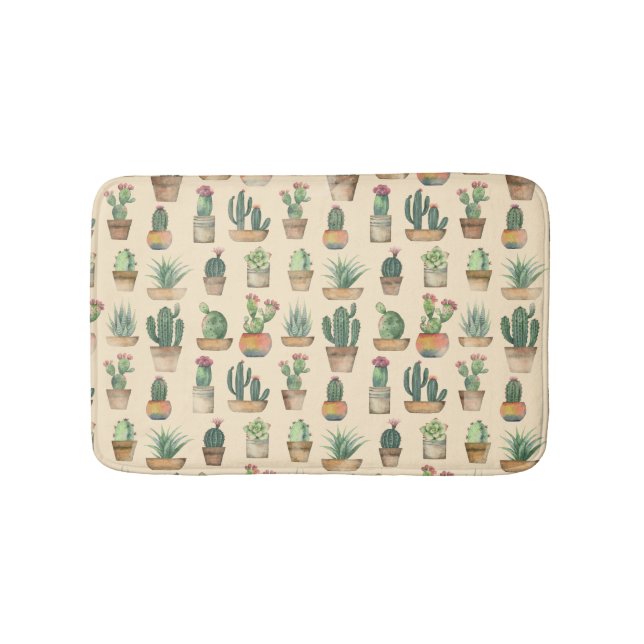 Botanical Pattern Cacti Illustration Bath Mat (Front)