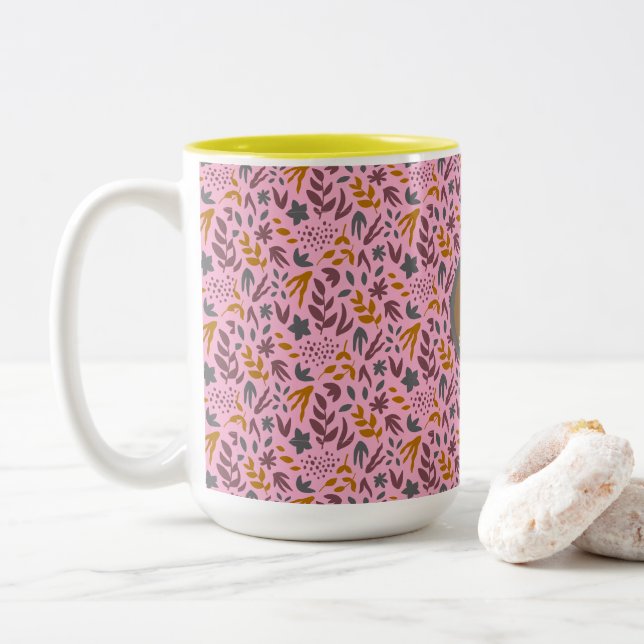 Botanical Pattern Customize Two-Tone Coffee Mug (With Donut)