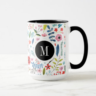 Botanical Pattern Cute Colorful Leafs And Flowers Mug
