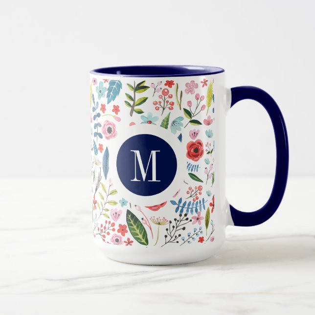 Botanical Pattern Cute Colorful Leafs & Flowers V3 Mug (Right)