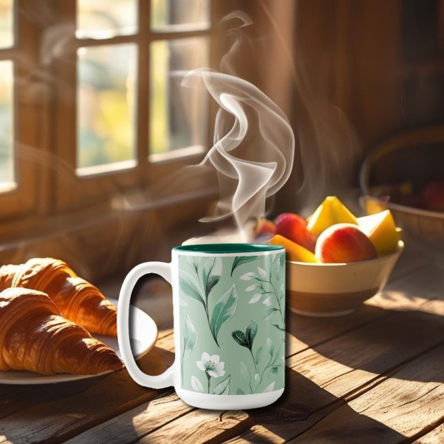  Botanical pattern  in subtle  greens  Two-Tone Coffee Mug (Creator Uploaded)