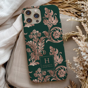 Botanical Pattern Monogram Rose Gold Emerald Green Case-Mate iPhone 14 Case