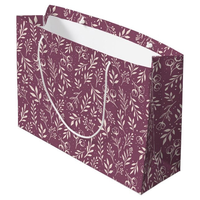 Botanical Pattern Muted Plum - Large Gift Bag (Back Angled)