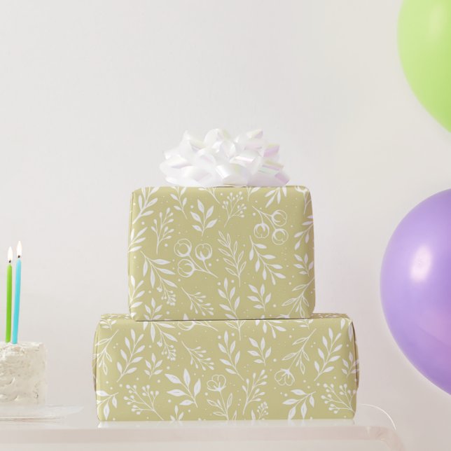 Botanical Pattern Muted Yellow Wrapping Paper Roll (Party Gifts)