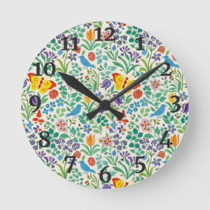 Botanical Pattern Round Clock