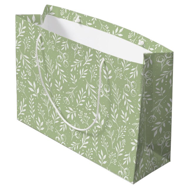 Botanical Pattern Sage Green - Large Gift Bag (Back Angled)