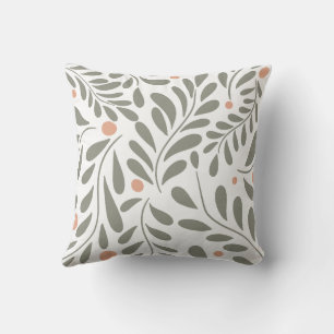 Botanical Pattern Sage green leaves Throw Pillow