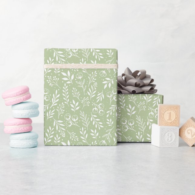 Botanical Pattern Sage Green - Wrapping Paper Roll (Baby Shower)