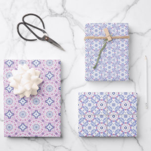 Botanical Pattern with Blue, Lavender, and Pink Wrapping Paper Sheets