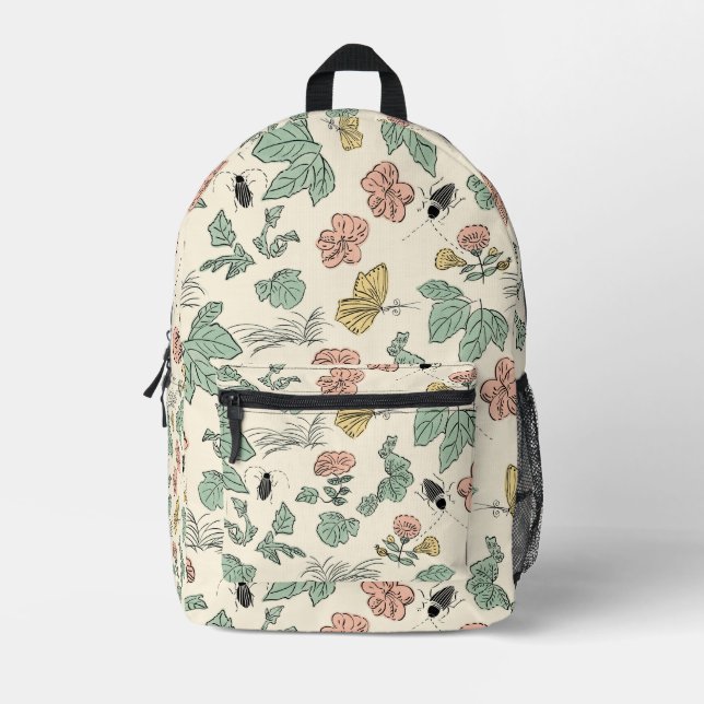  Botanical Pattern with Butterflies and Beetles Printed Backpack (Front)