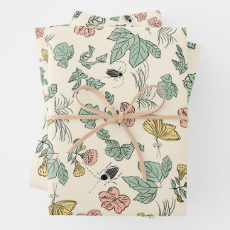  Botanical Pattern with Butterflies and Beetles Wrapping Paper Sheets